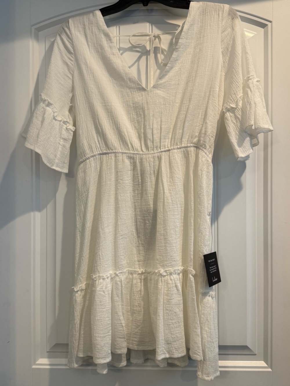 NWT Lulus White Ruffle Short Sleeve Cutout Mini Dress